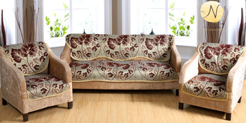 Nendle Poly Cotton Sofa Cover Set of 3+1+1 (Brown, 5 Seater)